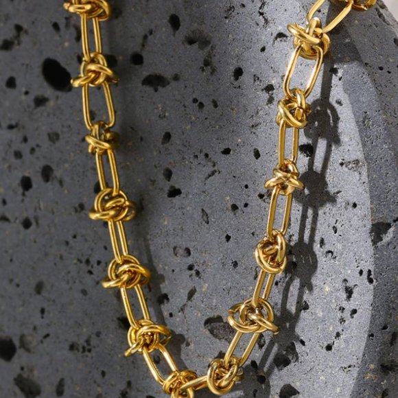 Gold Plated Stainless Steel Paperclip Link Necklace - Picture 3 of 8